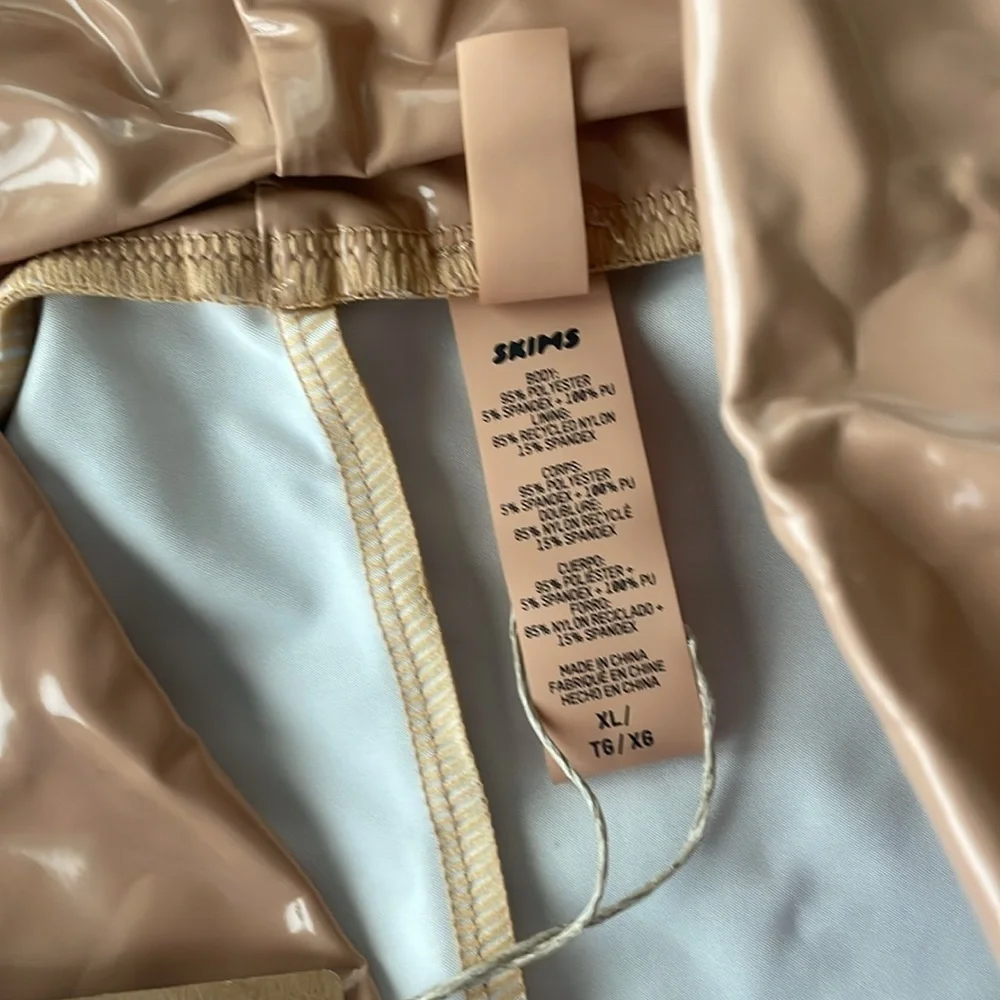 SKIMS NWT Ochre Faux Leather Textured Bikini Story Sarong Mini Skirt Size XL
